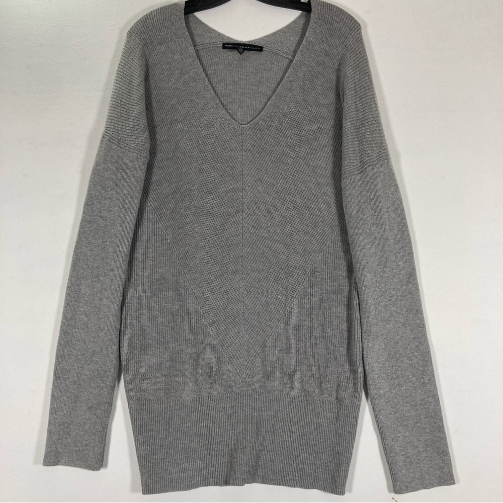 White House Black Market Women’s V Neck knit sweater gray XL wool Blend - Picture 1 of 15